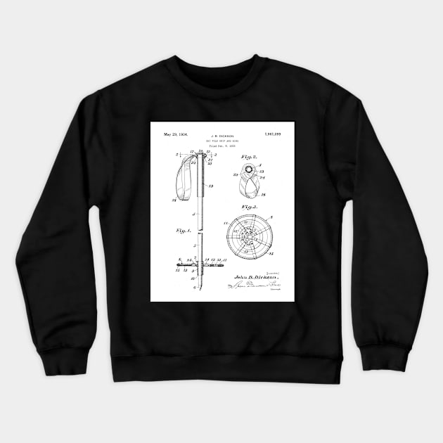 Skiing Patent - Skier Art - Black And White Crewneck Sweatshirt by patentpress